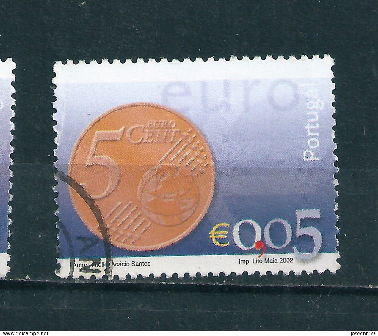 N° 2542 Nouvelle Pièce Euro  0.05 €  Timbre  Portugal 2002 Oblitéré - Oblitérés
