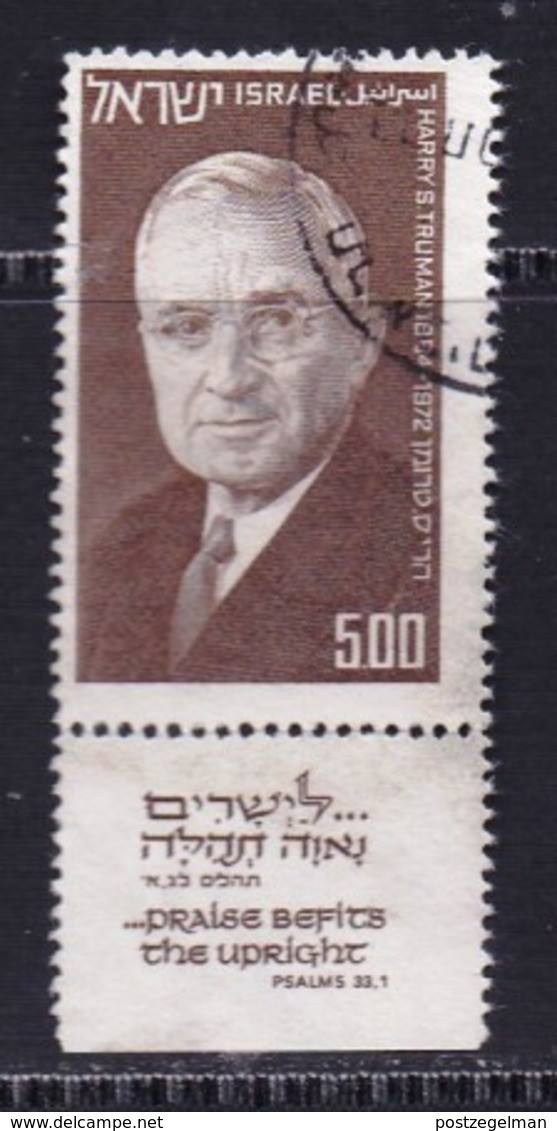 ISRAEL, 1975, Used Stamp(s)  With  Tab, Harry Truman , SG Number(s) 595, Scannr. 19067 - Oblitérés (avec Tabs)