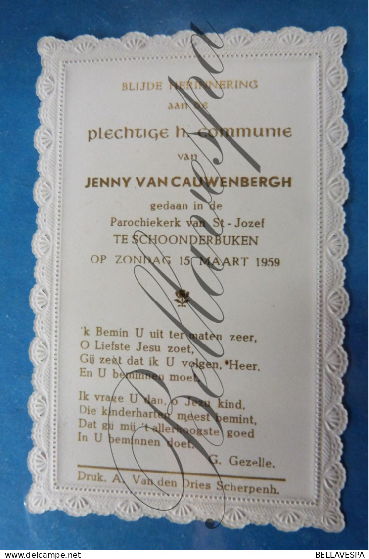 Jenny Van CAUWENBERGH Schoonderbuken 1959 Dentelle -Kant -Lace - Communion