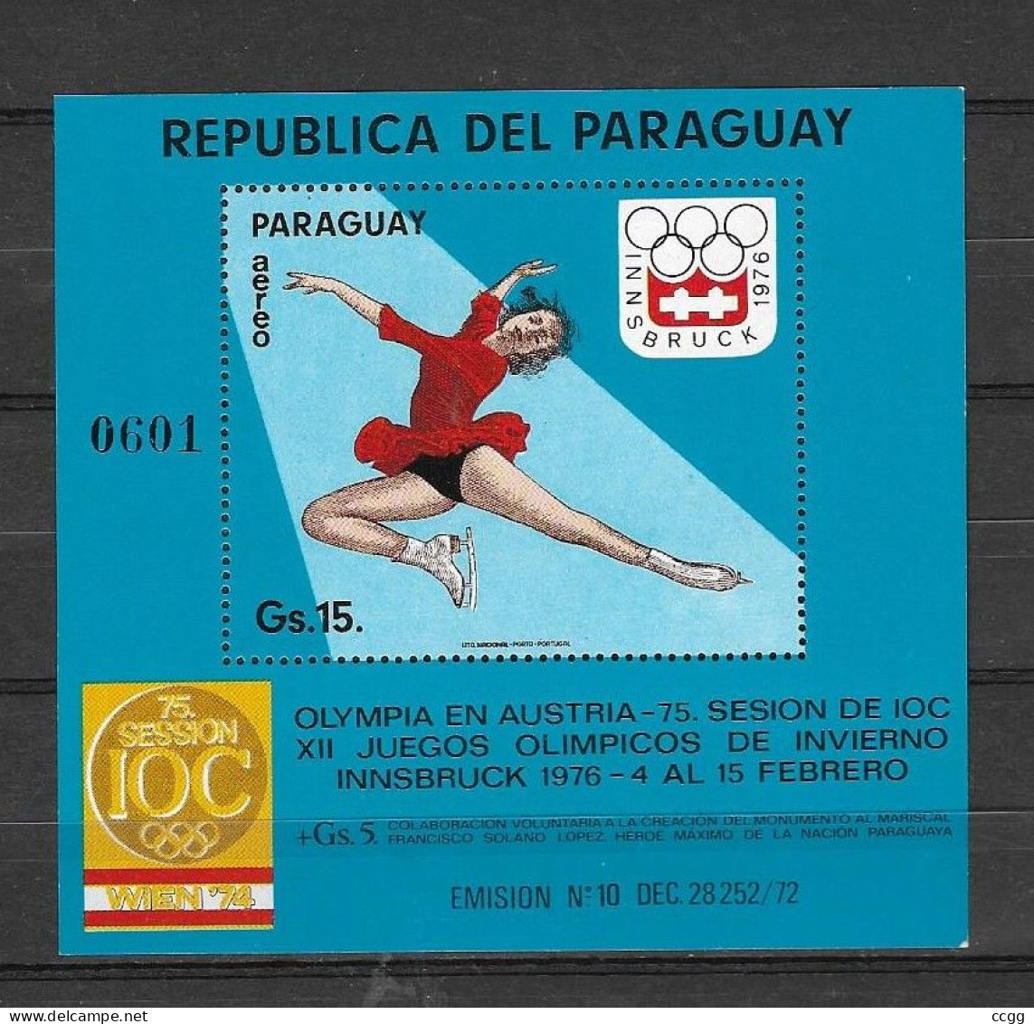 Olympische Spelen 1976 , Paraguay - Blok Postfris - Winter 1976: Innsbruck