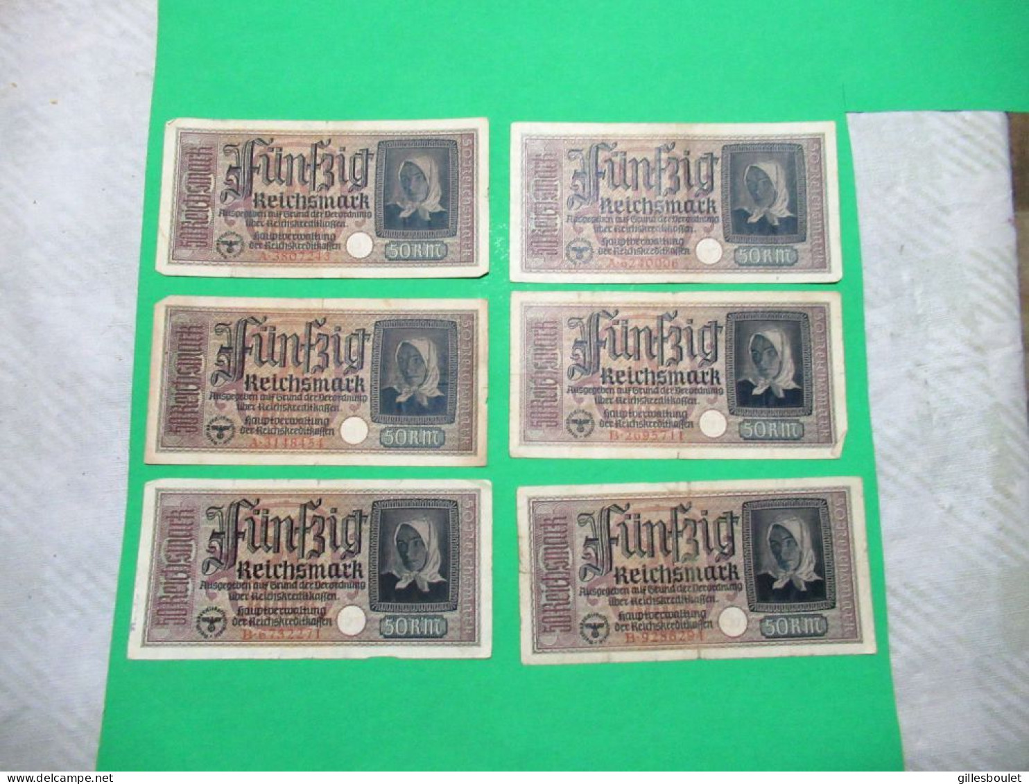 Papier Monnaie. 6 X 50 Reichsmark Allemands Pour L'occupation Des Pays Conquis. Beaux Billets. - 50 Reichsmark