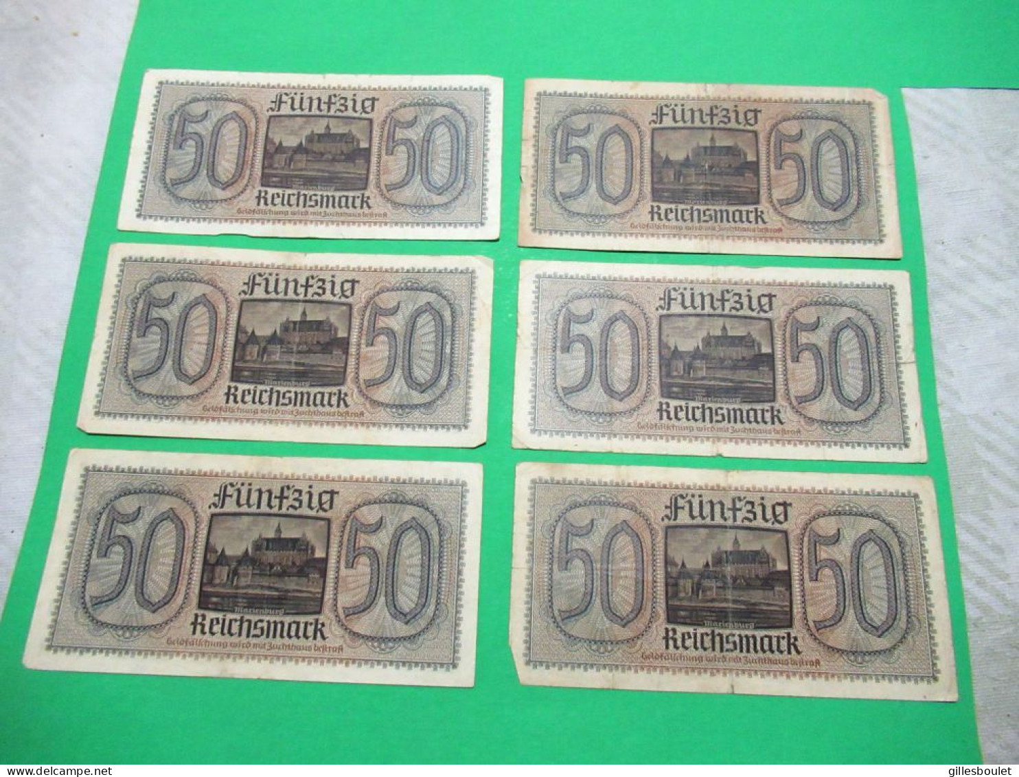 Papier Monnaie. 6 X 50 Reichsmark Allemands Pour L'occupation Des Pays Conquis. Beaux Billets. - 50 Reichsmark