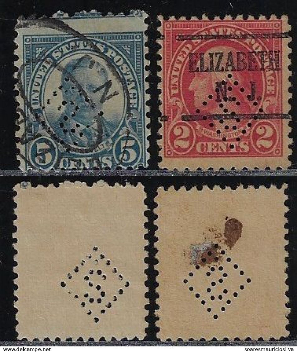 USA United States 2 Stamp With Perfin S Diamond By Singer Manufacturing Company From Elizabeth Lochung Perfore - Perforados