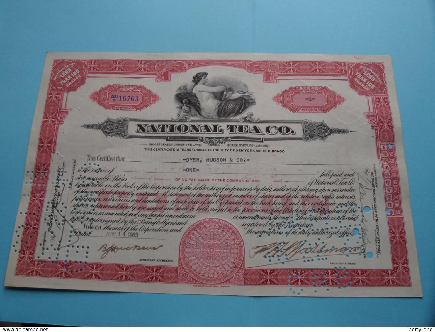 NATIONAL TEA C°. - Shares - N° NC/O 16763 - Anno 1933 ( See / Voir Scan) USA ! - M - O