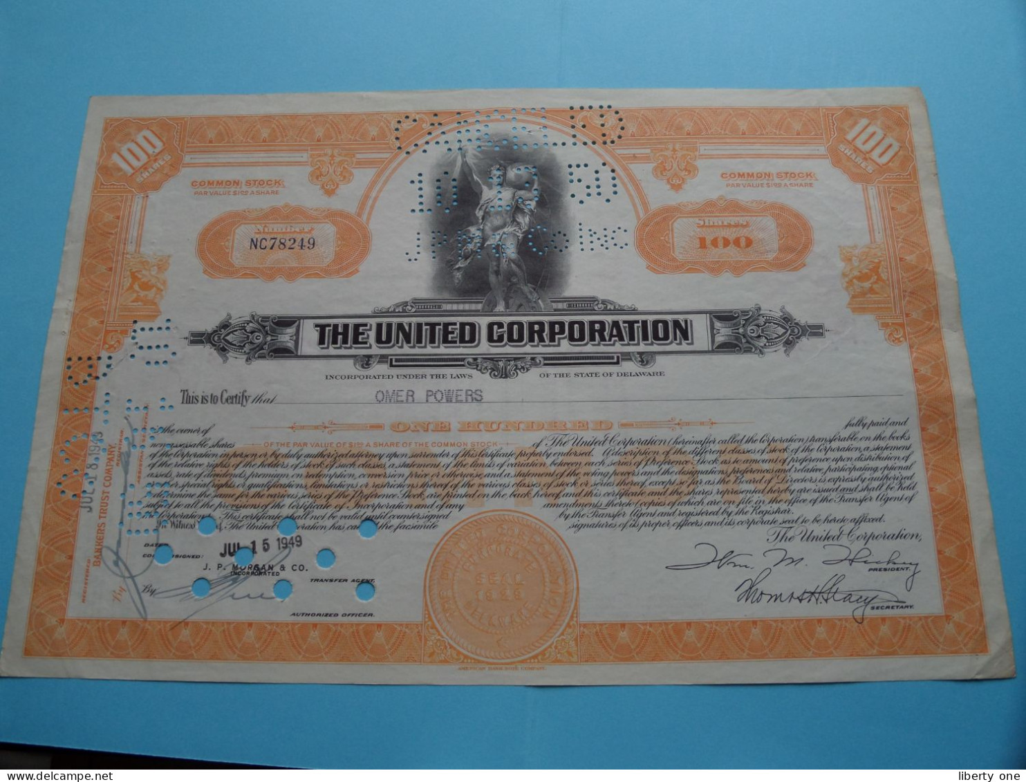 THE UNITED CORPORATION - Shares - N° NC 78249 - Anno 1949 ( See / Voir Scan) USA ! - S - V