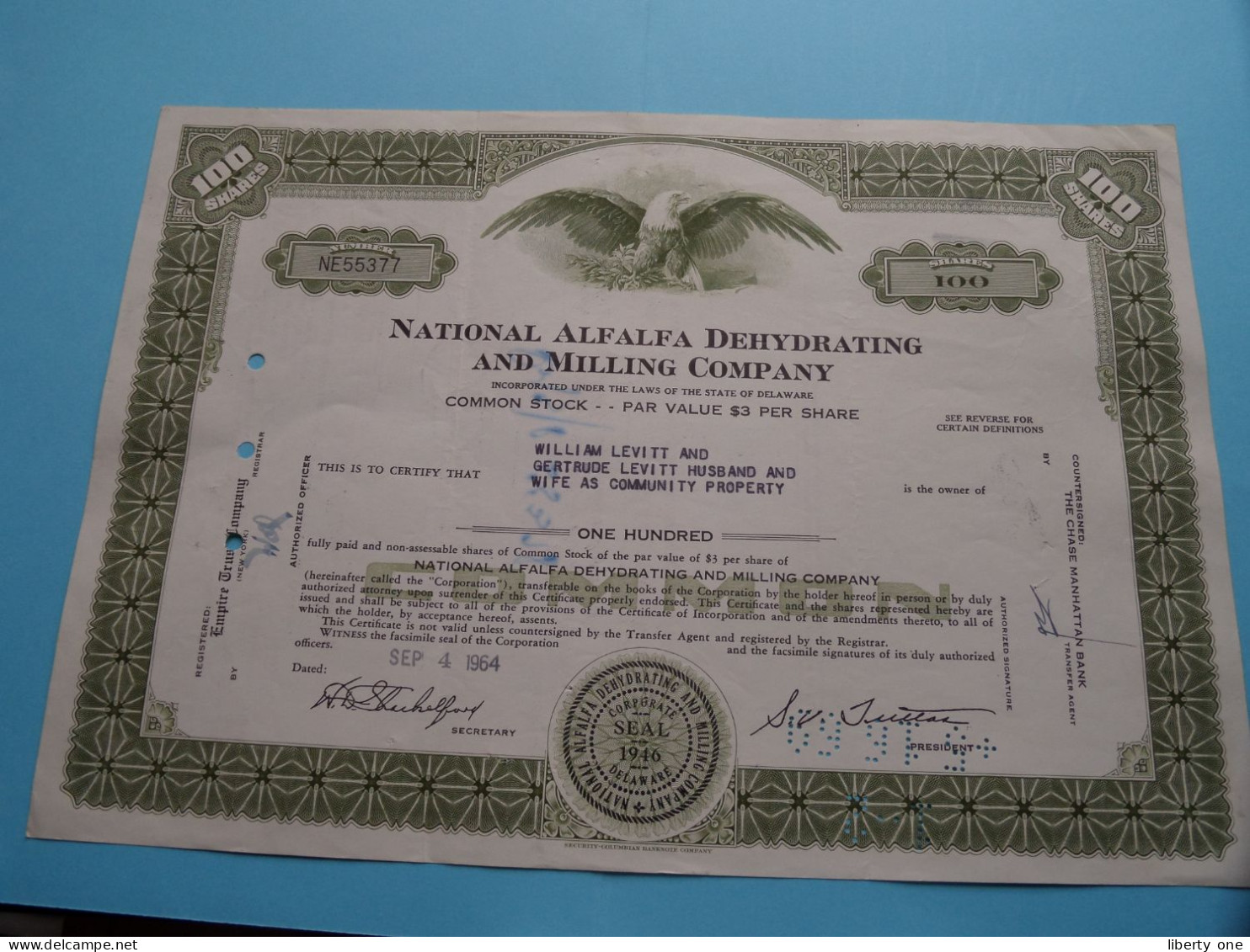 NATIONAL ALFALFA DEHYDRATING AND MILLING COMPANY - Shares - N° NE 55377 - Anno 1969 ( See / Voir Scan) USA ! - M - O