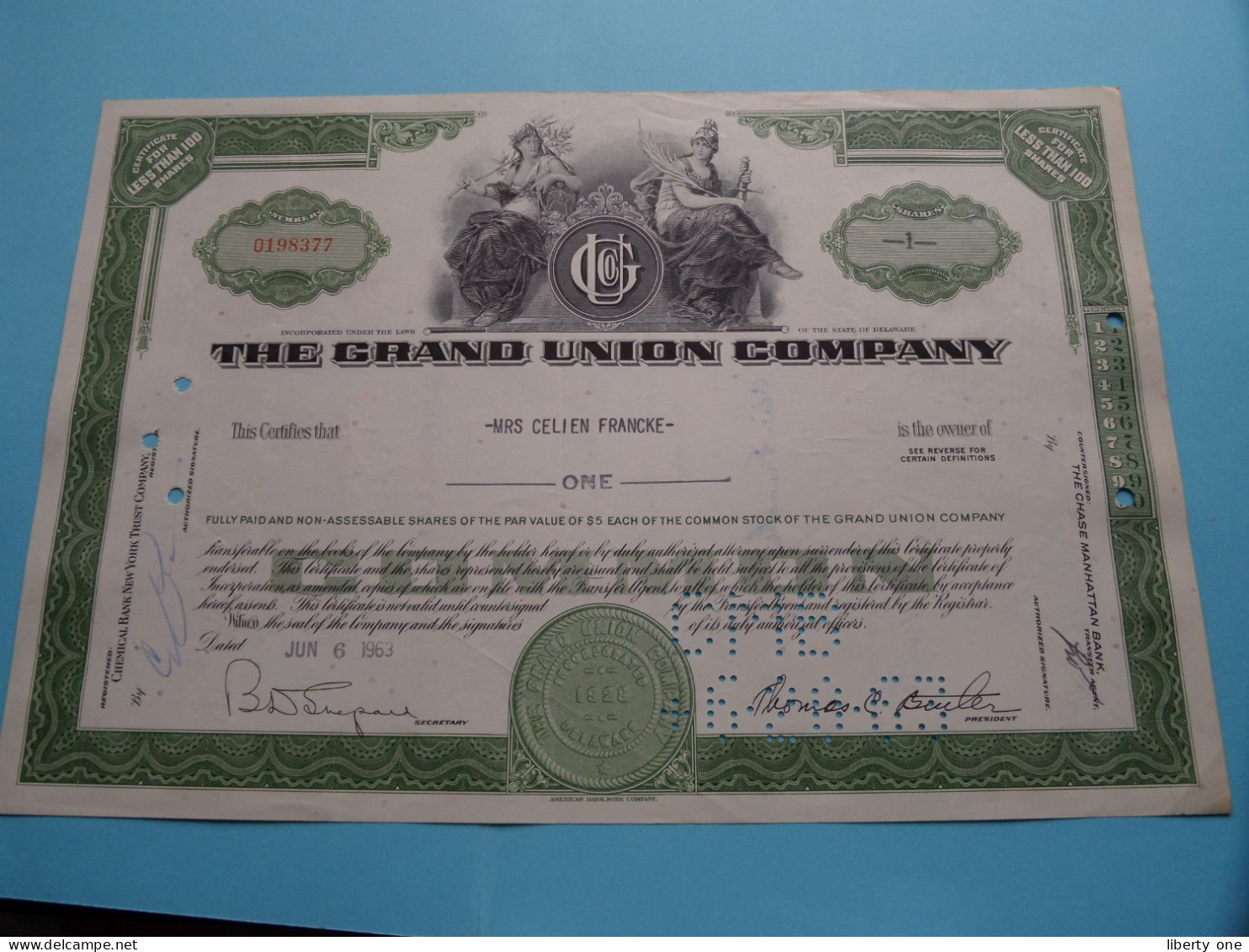 THE GRAND UNION COMPANY - Shares - N° 0198377 - Anno 1963 ( See / Voir Scan) USA ! - S - V