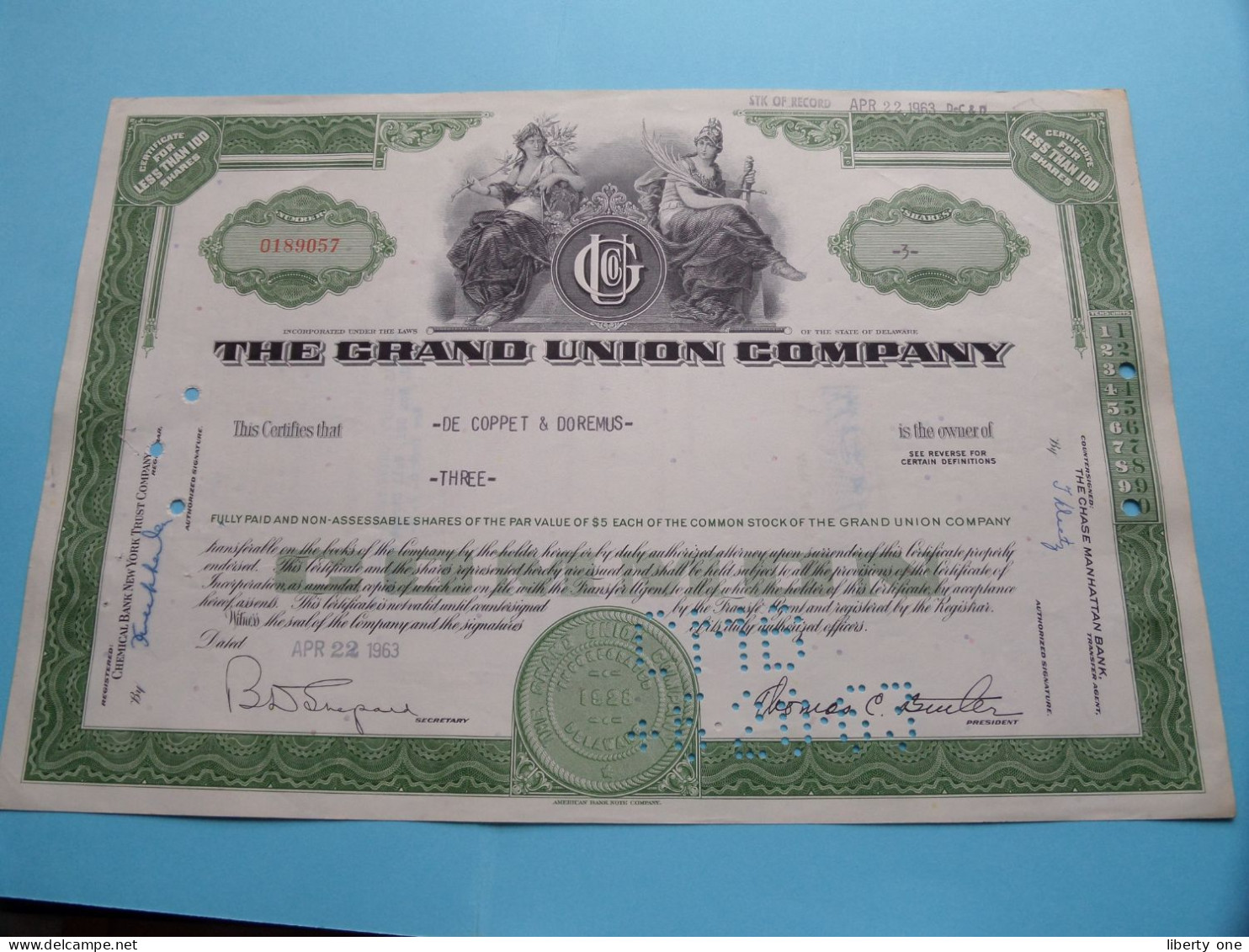 THE GRAND UNION COMPANY - Shares - N° 0189057 - Anno 1963 ( See / Voir Scan) USA ! - S - V