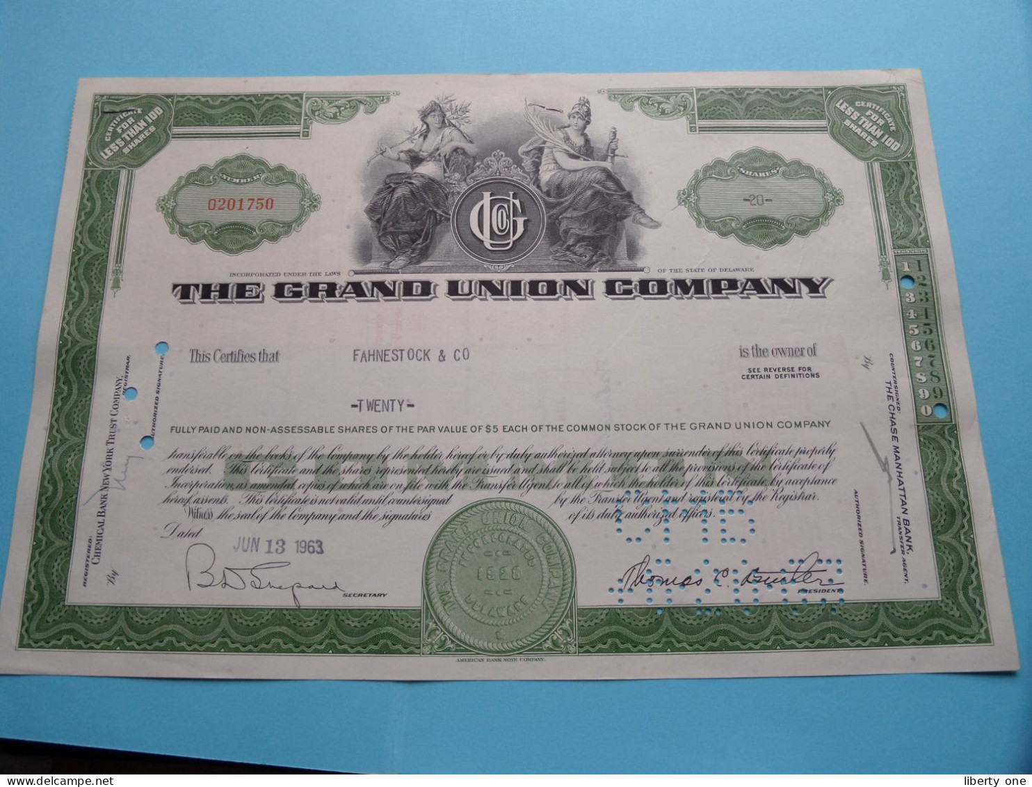 THE GRAND UNION COMPANY - Shares - N° 0201750 - Anno 1963 ( See / Voir Scan) USA ! - S - V