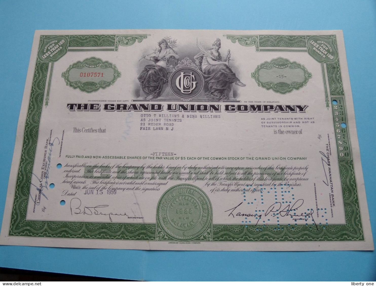 THE GRAND UNION COMPANY - Shares - N° 0107571 - Anno 1959 ( See / Voir Scan) USA ! - S - V