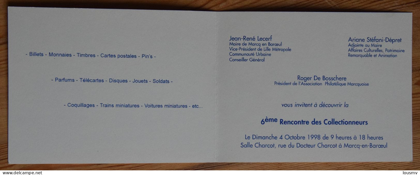 59 : Marcq-en-Baroeul - Invitation à La 6ème Rencontre Des Collectionneurs - Timbres - Cartes Postales ...  - (n°28190) - Marcq En Baroeul