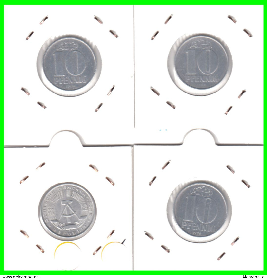 REPUBLICA DEMOCRATICA DE ALEMANIA ( DDR ) 4 MONEDAS DE 10 PFENNING AÑO 1965 - 1968 - 1967 -  1979 - CECA - A - EMBLEMA A - 5 Pfennig