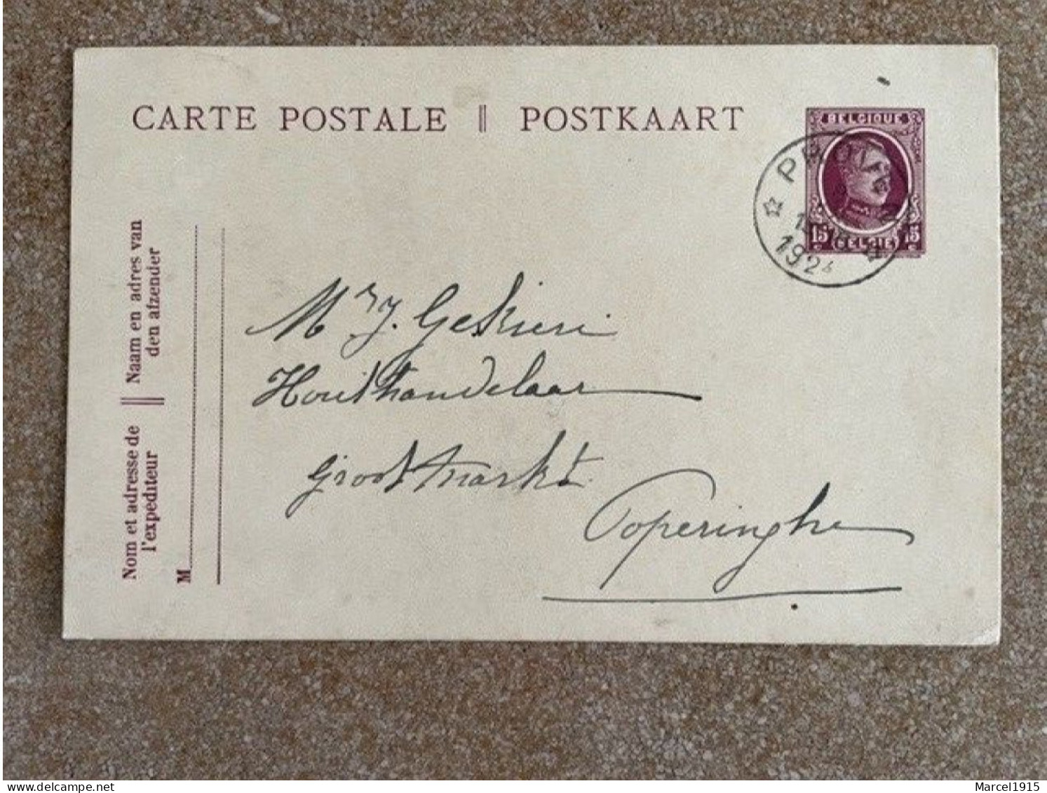 POSTKAART/Carte Postale STERZEGEL !! PROVEN 8/9/1924 Mazeman Schrijft Aan Mr Justin Gekiere, Grote Markt Poperinghe - Poperinge