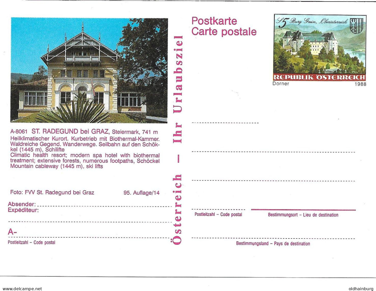 2357a: Österreich 1988, Dorner: Bildpostkarte 8061 St. Radegund, Motiv Heiltherme U.a., ** - St. Radegund