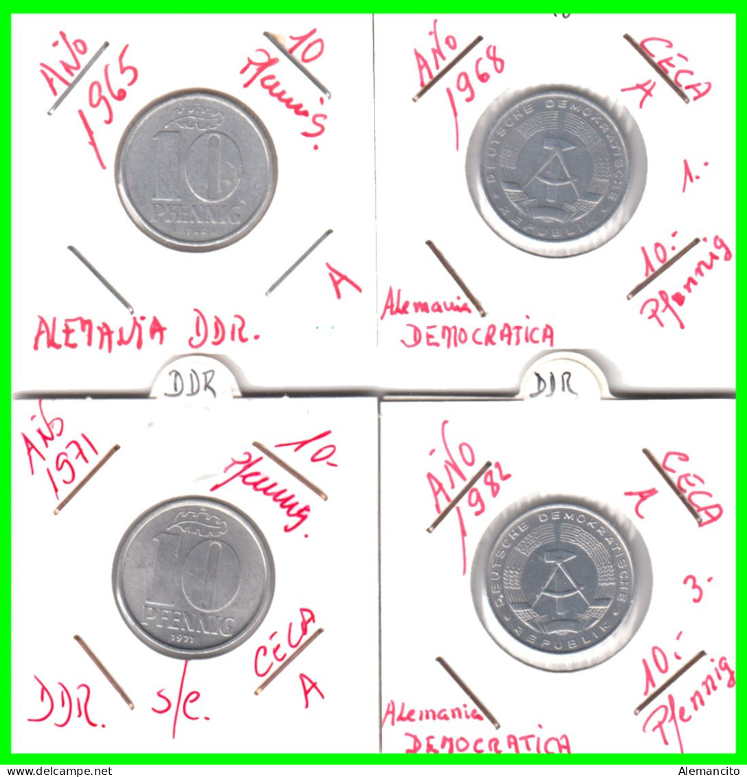 REPUBLICA DEMOCRATICA DE ALEMANIA ( DDR ) 4 MONEDAS DE 10 PFENNING AÑO 1965 - 1968 - 1971 -  1982 - CECA - A - EMBLEMA A - 5 Pfennig