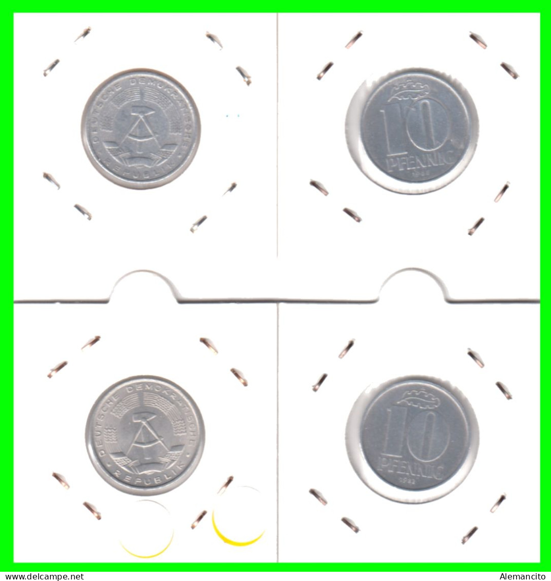 REPUBLICA DEMOCRATICA DE ALEMANIA ( DDR ) 4 MONEDAS DE 10 PFENNING AÑO 1965 - 1968 - 1971 -  1982 - CECA - A - EMBLEMA A - 5 Pfennig