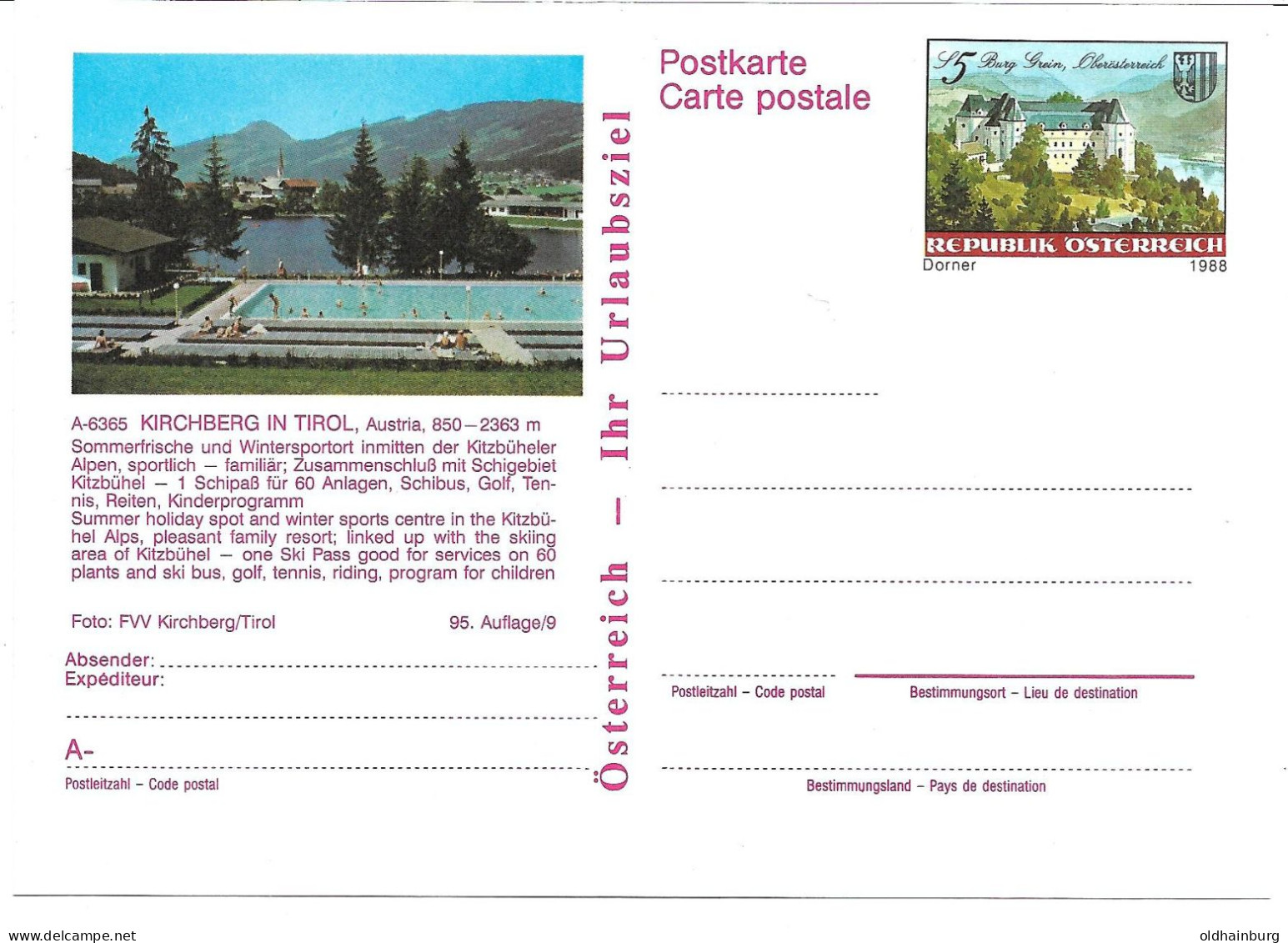 2357g: Österreich 1988, Dorner: Bildpostkarte 6465 Kirchberg, Motiv Schigebiet..., ** - Kirchberg