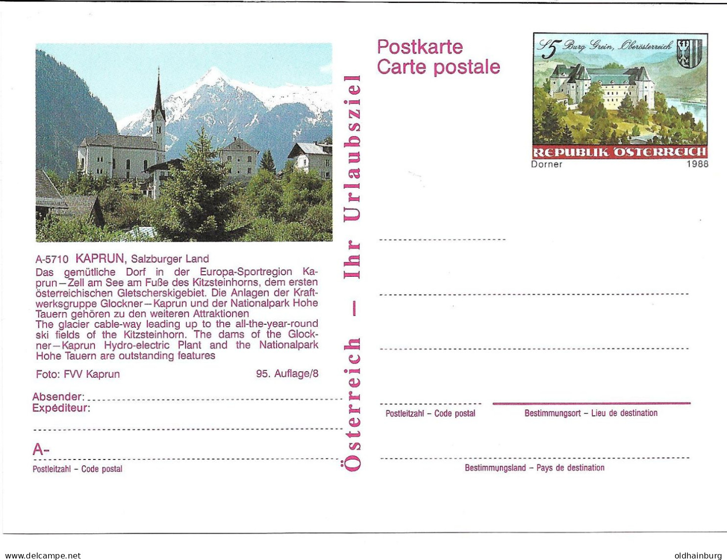 2357l: Österreich 1988, Dorner: Bildpostkarte 5710 Kaprun, Motiv Kitzsteinhorn... ** - Kaprun