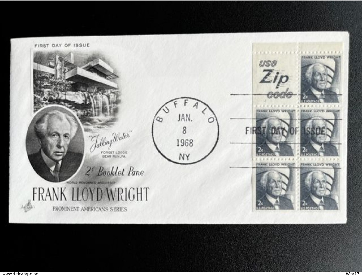 UNITED STATES USA 1968 FDC FRANK LLOYD WRIGHT BOOKLET PANE VERENIGDE STATEN AMERIKA AMERICA ARCHITECT - 1961-1970