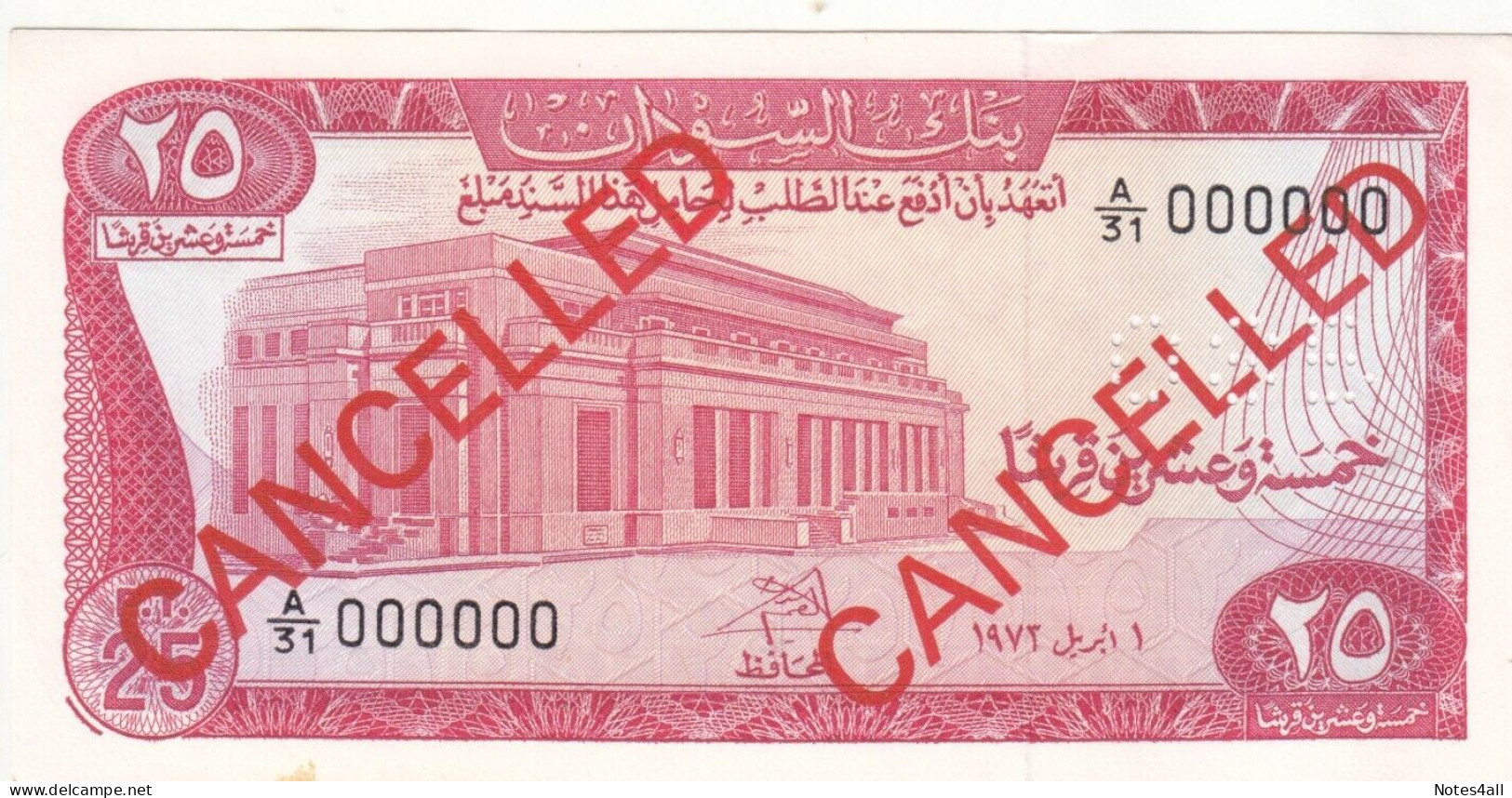 SUDAN 25 PT. PIASTRES 1972 P-13a SPECIMEN UNC - Soudan