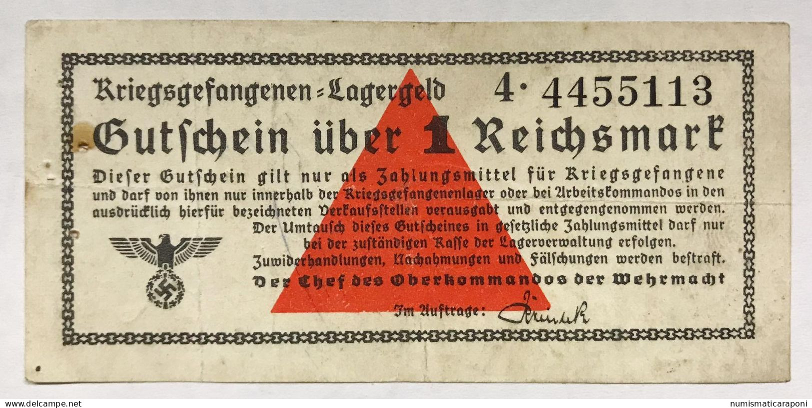 GERMANIA ALEMANIA GERMANY Lagergeld 1 Reichsmark WWII Wehmacht Forellini E Pieghe LOTTO 2058 - 10 Reichsmark