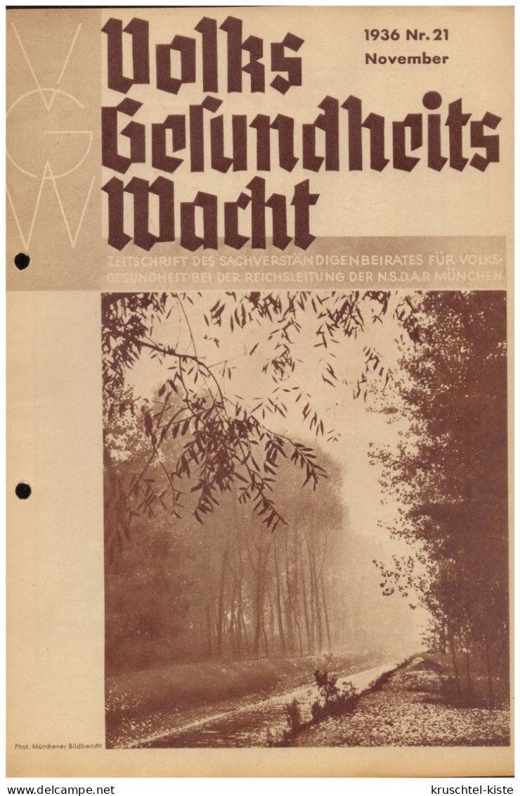 Dt- Reich (008121) Zeitschrift Volks- Gesundheits- Wacht, 1936 NR 21 November, Herausgeber Sachverständigenrat NSDAP - Otros & Sin Clasificación