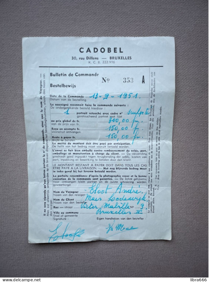 BRUXELLES - 1951 - CADOBEL - Bulletin De Commande (CLOOT André - MAES Lodewijk) - 1950 - ...