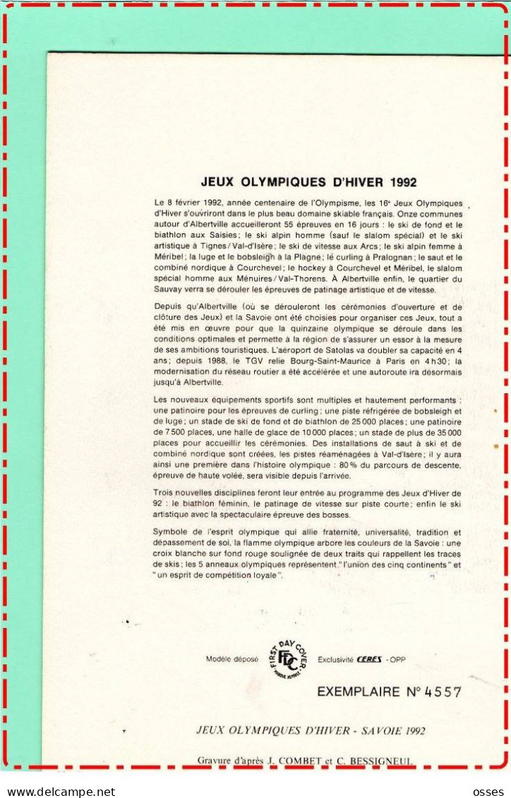 JEUX OLYMPIQUES D'HIVER SAVOIE 1992 Albertville 8 Février 92 - Covers & Documents