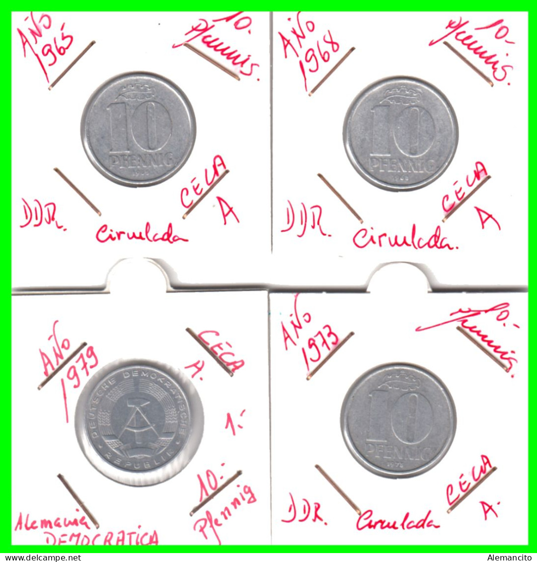 REPUBLICA DEMOCRATICA DE ALEMANIA ( DDR ) 4 MONEDAS DE 10 PFENNING AÑO 1965 - 1968 - 1973 -  1979 - CECA - A - EMBLEMA - 5 Pfennig