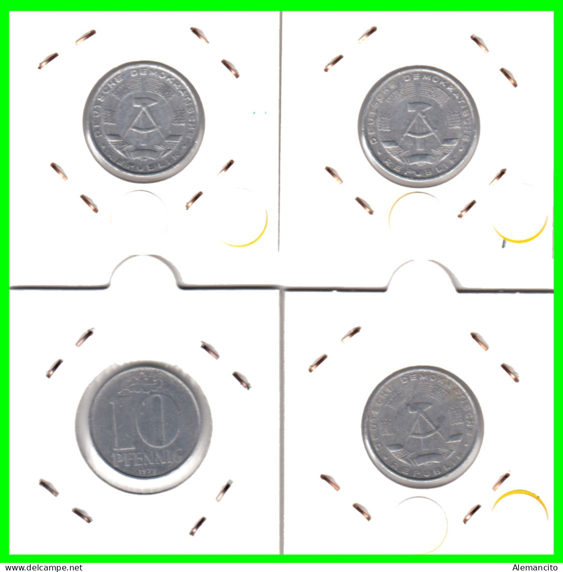 REPUBLICA DEMOCRATICA DE ALEMANIA ( DDR ) 4 MONEDAS DE 10 PFENNING AÑO 1965 - 1968 - 1973 -  1979 - CECA - A - EMBLEMA - 5 Pfennig