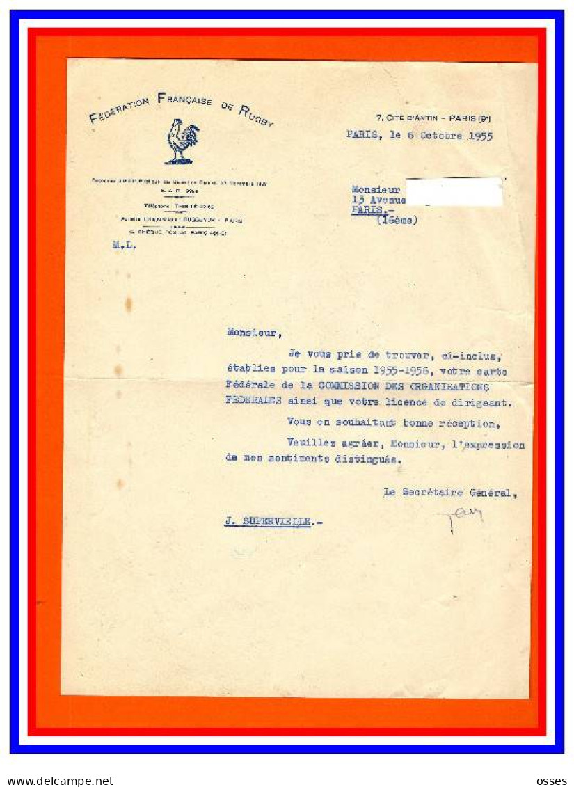 DEUX Documents FFR1955 Et  Comité Du Périgord Agenais1922 (rectos Versos) - Rugby