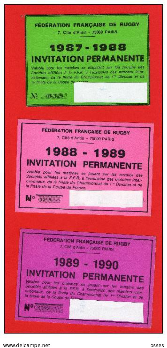 SIX Cartons INVITATION PERMANENTE FFR. DE 1984 A 1990 (rectos Verso) - Rugby