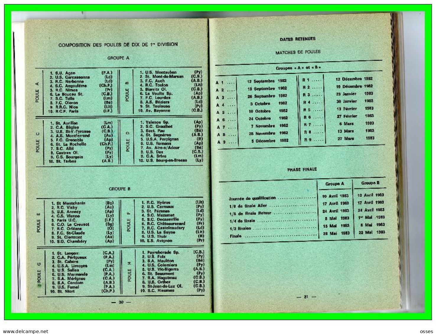 FFR  Compétitions Fédérales.Reglements/Calendrier Général Saison.1982 1983.(196 Pages)(rectos versos)