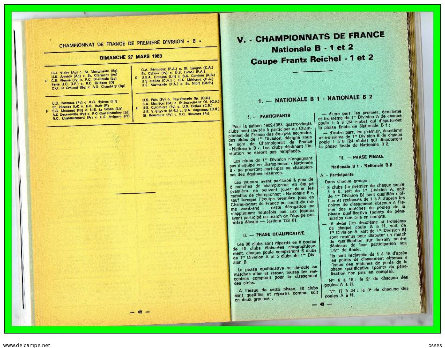 FFR  Compétitions Fédérales.Reglements/Calendrier Général Saison.1982 1983.(196 Pages)(rectos versos)