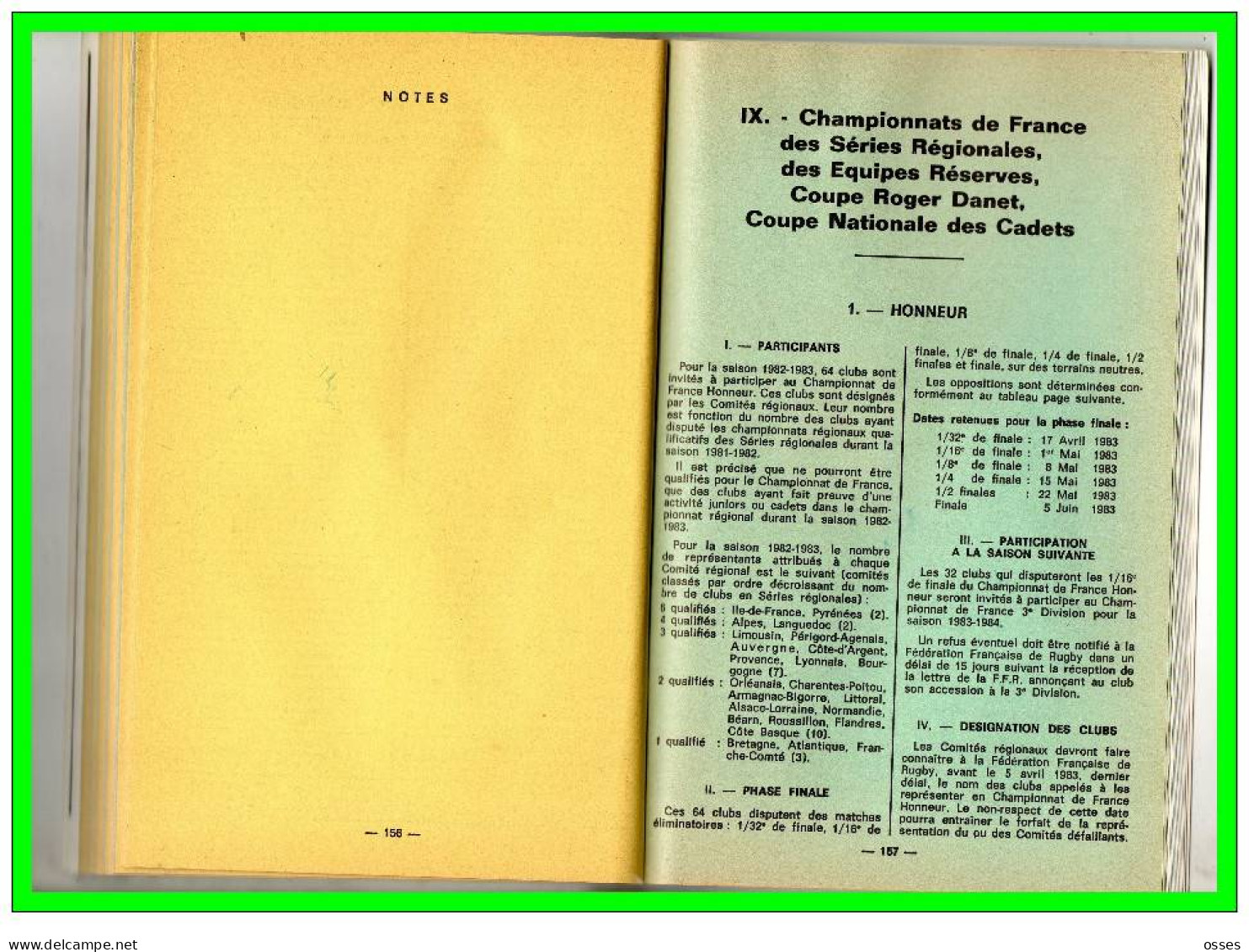 FFR  Compétitions Fédérales.Reglements/Calendrier Général Saison.1982 1983.(196 Pages)(rectos versos)