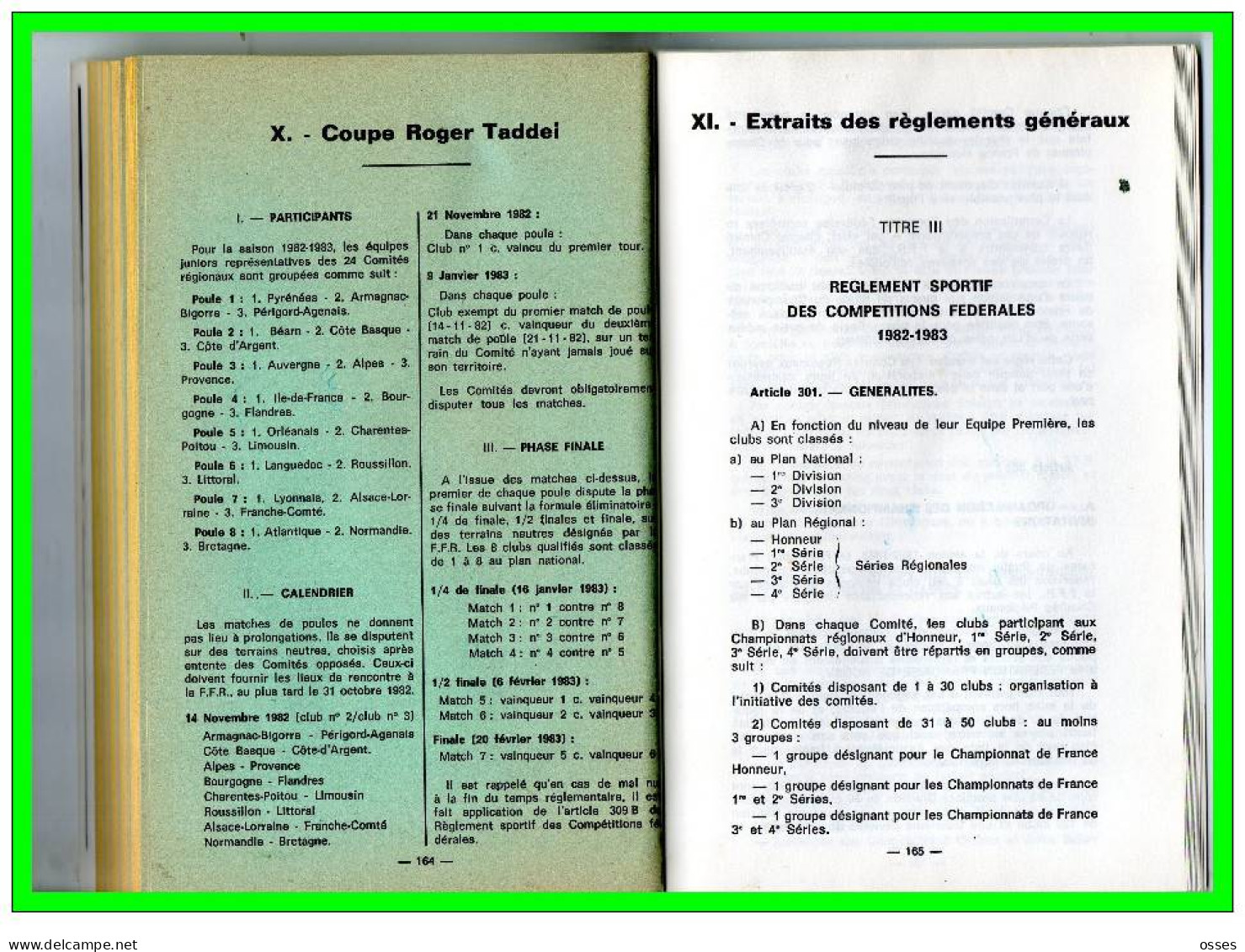 FFR  Compétitions Fédérales.Reglements/Calendrier Général Saison.1982 1983.(196 Pages)(rectos versos)