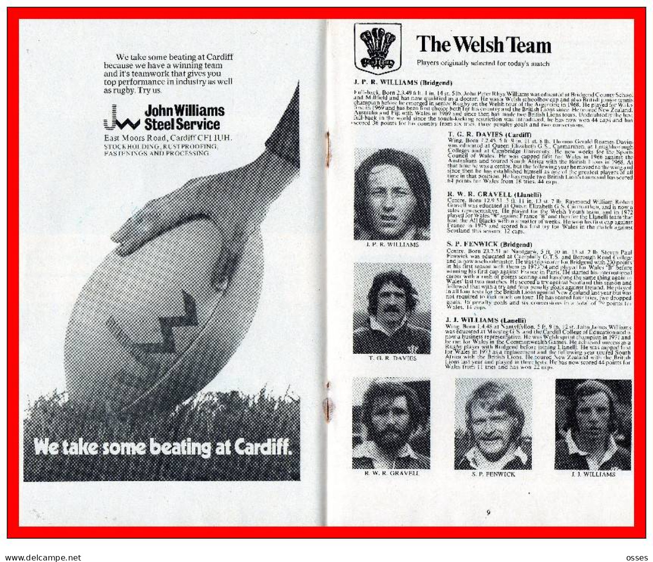 Official Programme.WALES CYMRU V FRANCE FFRAINC Cardiff Arms Park Sat.18th March 1978 (rectos versos)