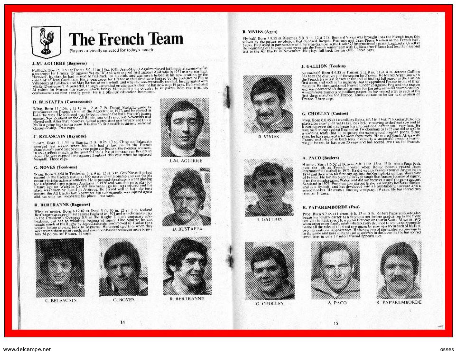 Official Programme.WALES CYMRU V FRANCE FFRAINC Cardiff Arms Park Sat.18th March 1978 (rectos versos)