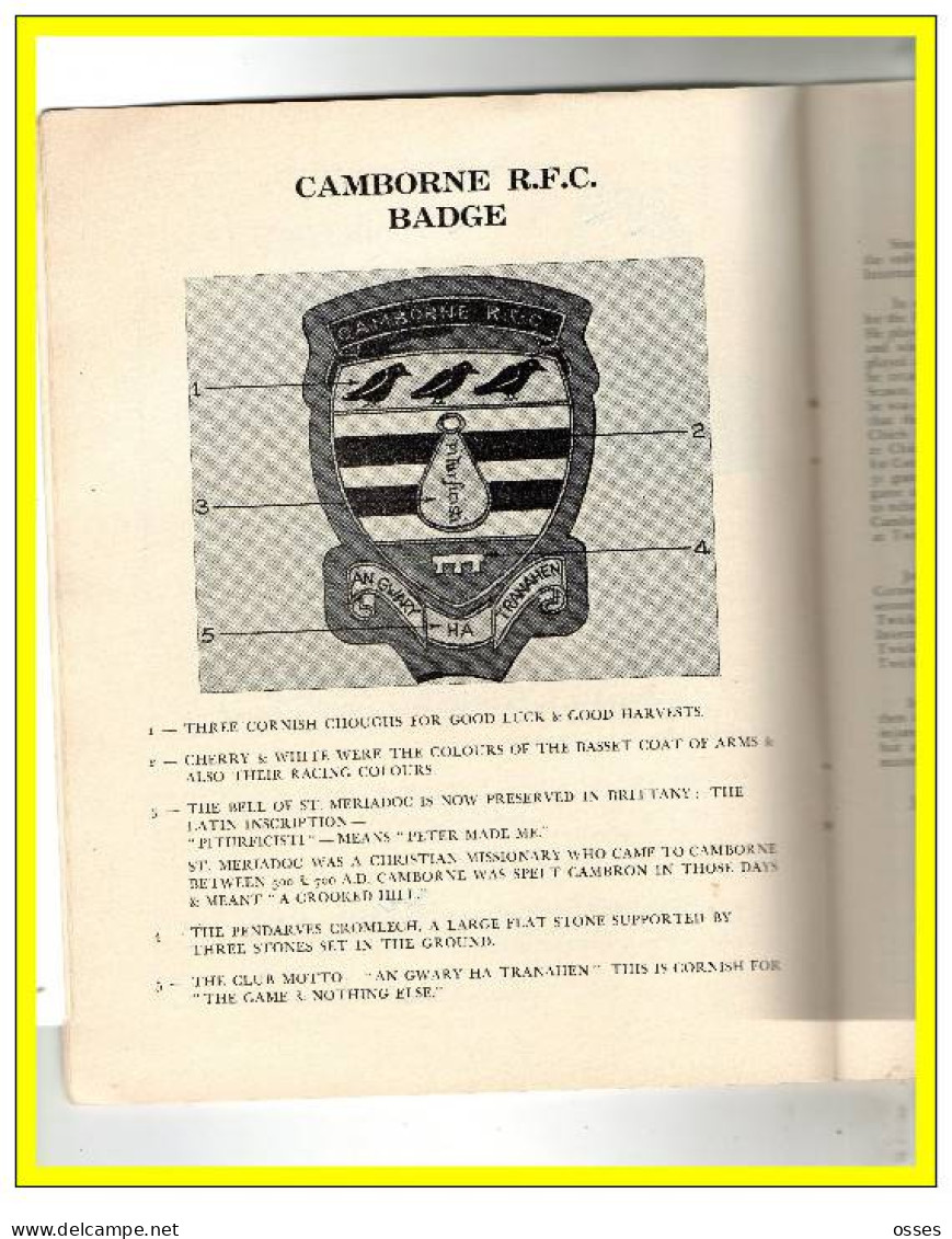 - CAMBORNE R.F.C. CENTENARY PROGRAMME 1878-1978-(92 pages).(recto versos)