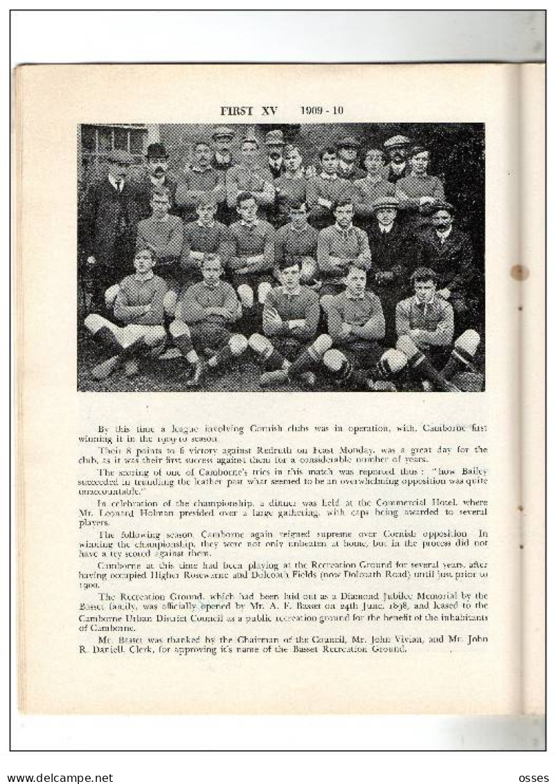 - CAMBORNE R.F.C. CENTENARY PROGRAMME 1878-1978-(92 pages).(recto versos)