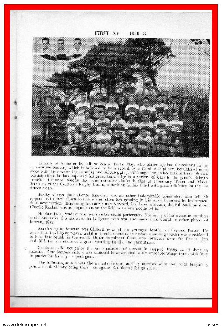 - CAMBORNE R.F.C. CENTENARY PROGRAMME 1878-1978-(92 pages).(recto versos)