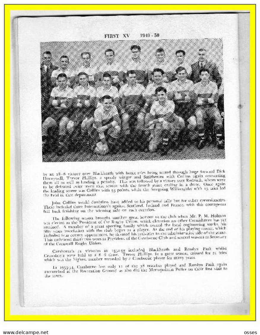 - CAMBORNE R.F.C. CENTENARY PROGRAMME 1878-1978-(92 pages).(recto versos)