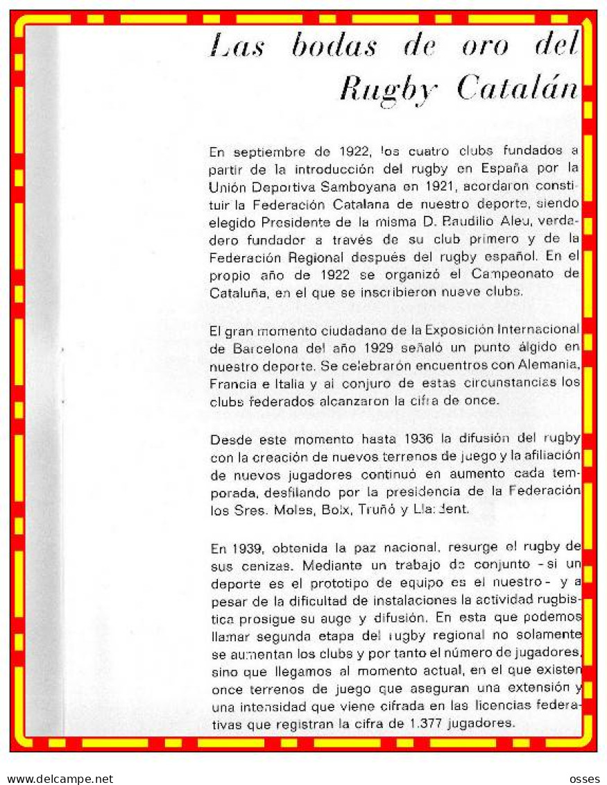 - FEDERATION CATALANA De RUGBY 1922-1972 "Tournoi Du Cinquantenaire" (rectos Versos) - Rugby