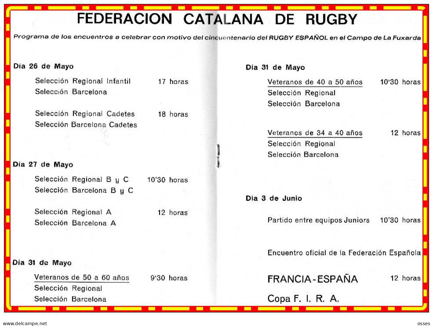 - FEDERATION CATALANA De RUGBY 1922-1972 "Tournoi Du Cinquantenaire" (rectos Versos) - Rugby