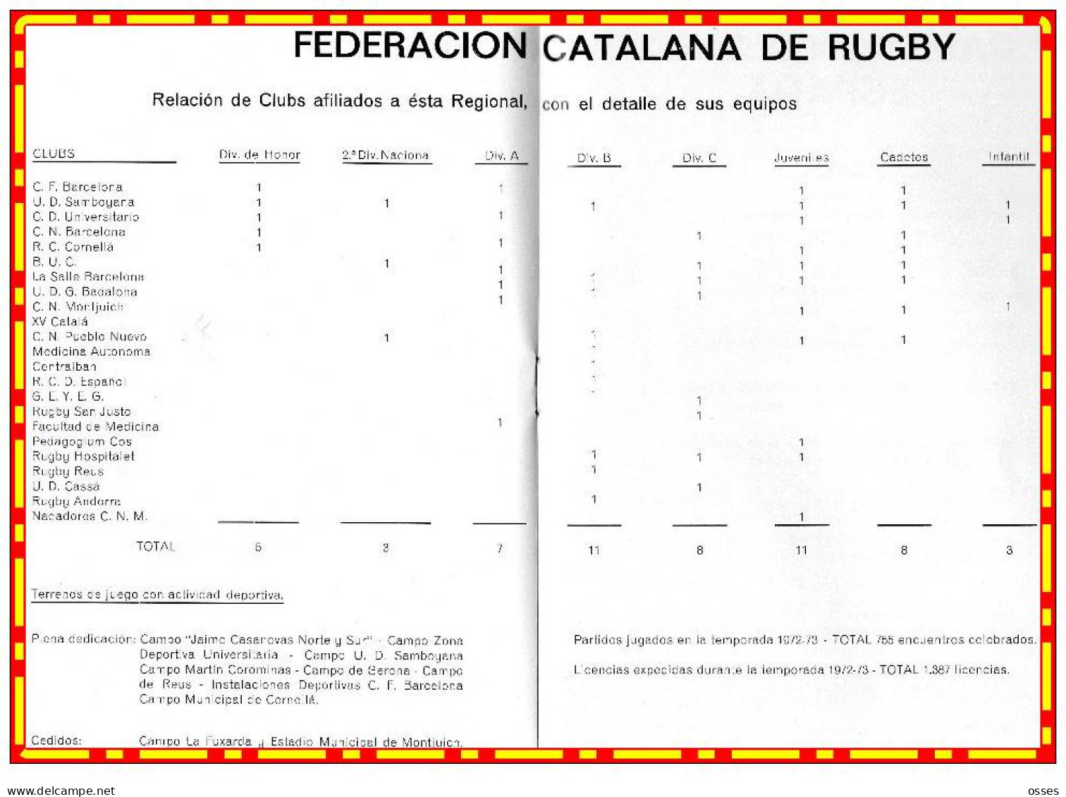 - FEDERATION CATALANA de RUGBY 1922-1972 "Tournoi du Cinquantenaire" (rectos versos)