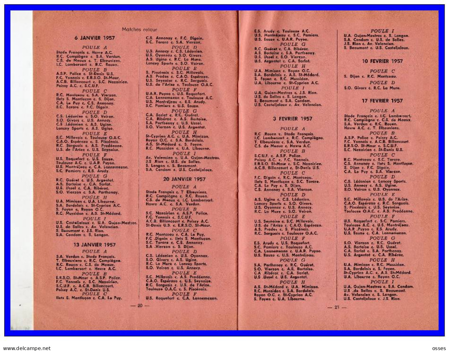 FFR.CALENDRIER & REGLEMENTS.Compétitions Fédérales 1956-1957 (rectos versos)