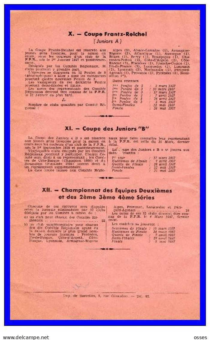 FFR.CALENDRIER & REGLEMENTS.Compétitions Fédérales 1956-1957 (rectos versos)