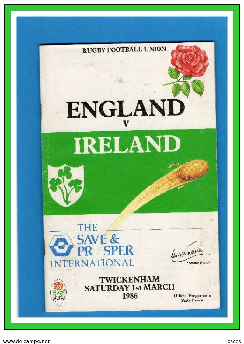 Official Programme.ENGLAND V IRELAND Twickenham Saturday 1st.March 1986 (rectos Versos) - Rugby