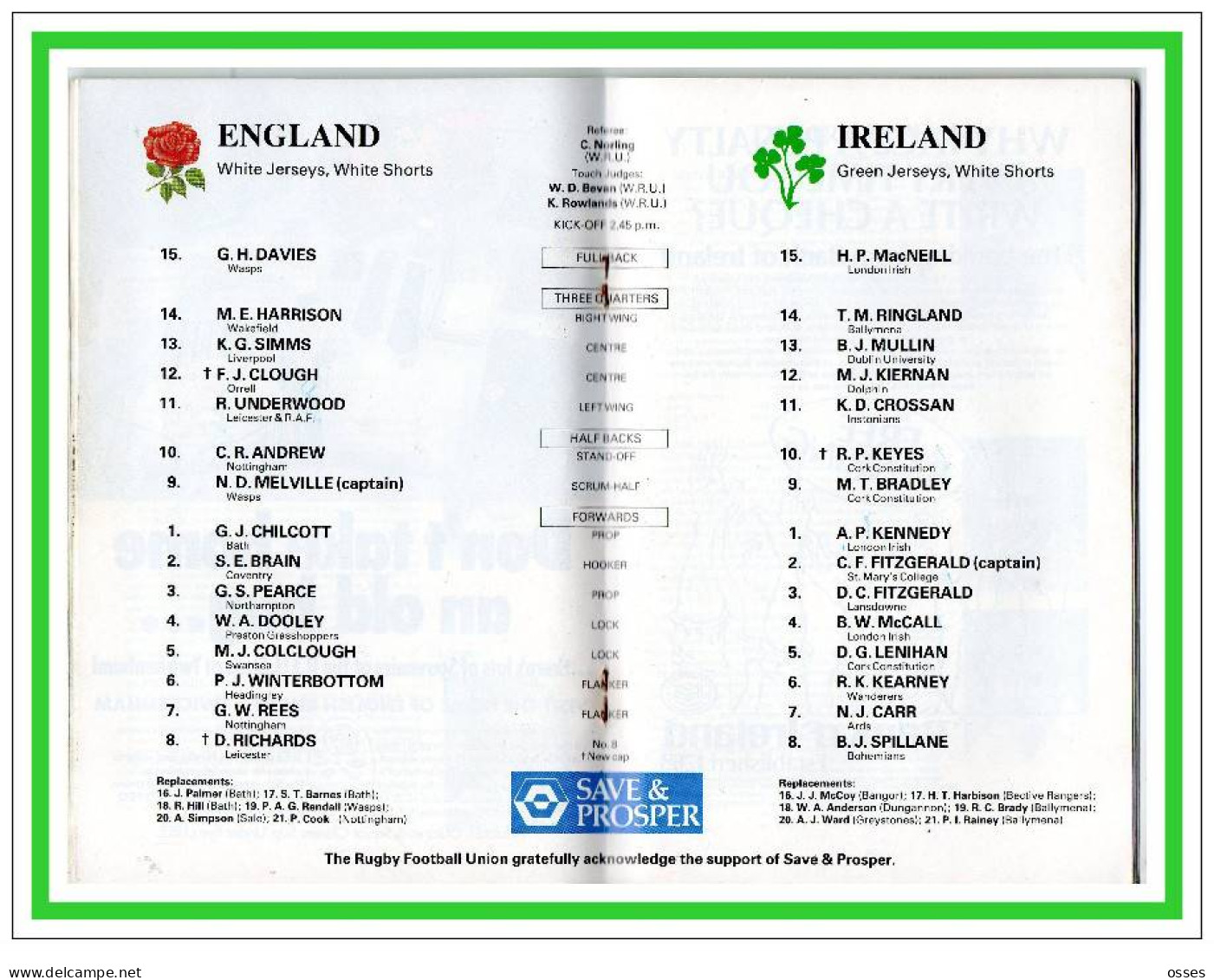 Official Programme.ENGLAND V IRELAND Twickenham Saturday 1st.March 1986 (rectos versos)