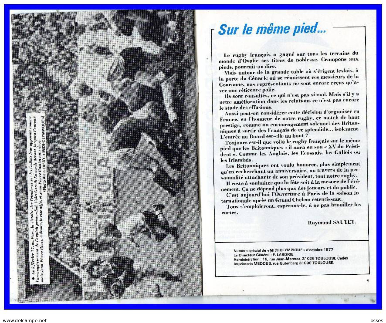 FFR.FRANCE Contre XV Du PRESIDENT Parc Des Princes Programme Officiel Oct.1977.(rectos Verso) - Rugby